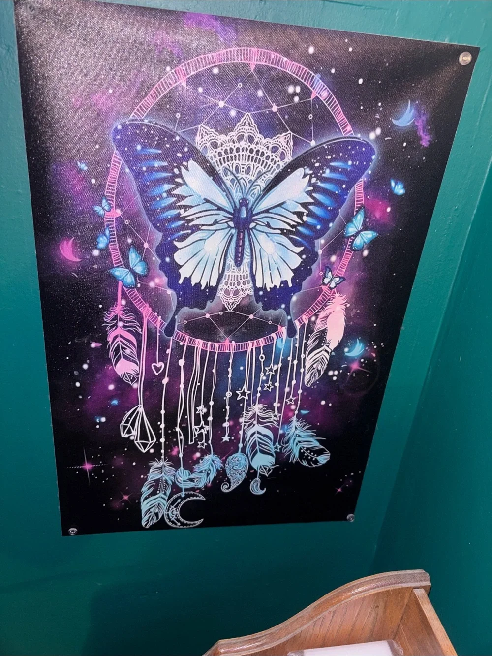 Source Unknown Blue & Purple Butterfly Dreamcatcher Tapestry
